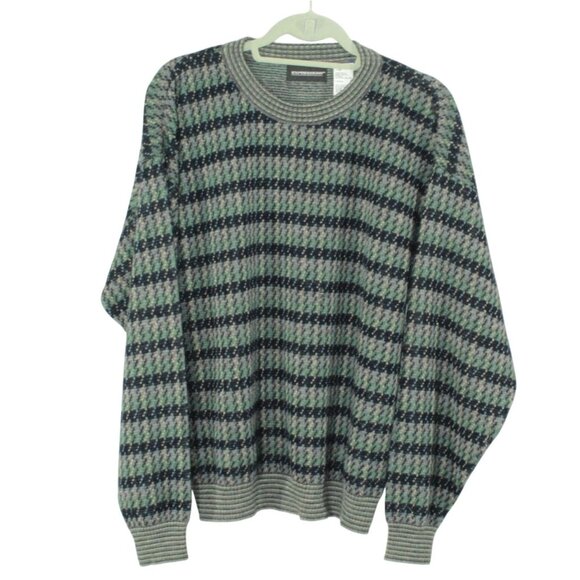 Expressions Other - Vintage Expressions Gray Green Striped Acrylic Knit Sweater Size L Naturecore